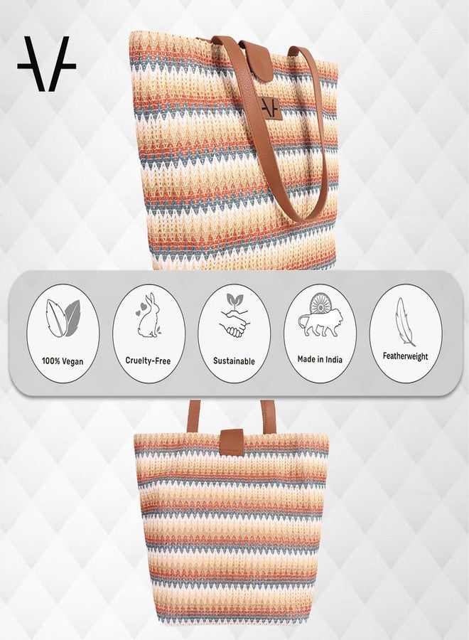 Avake Woven Wild Tote Bag with Raffia and Vegan Leather Accents | Fits 14-Inch Laptop | Stylish & Durable | Lightweight Shoulder Bag for Work, Travel & Daily Use | Made in India - Image 4